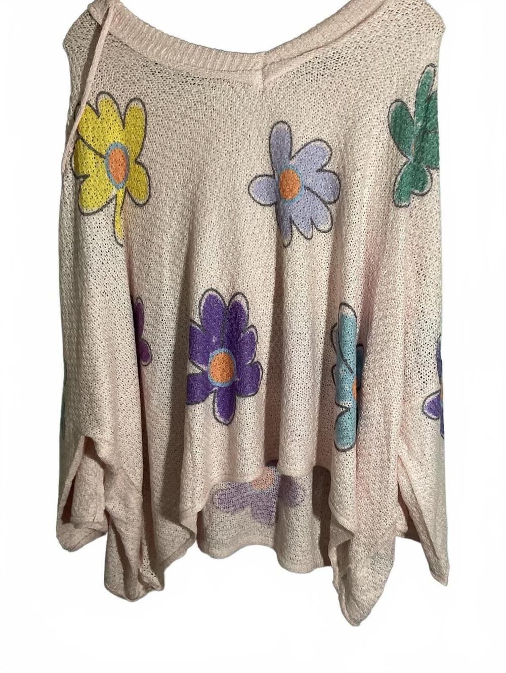 POL Lightweight  Oversized Knit Sweater with Colorful Floral Print (L,XL, 1X) - Picture 3 of 9